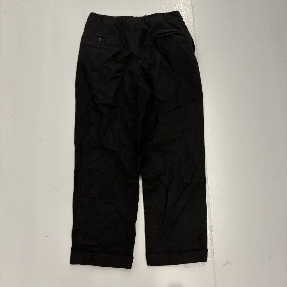 Vintage 50s Black Wool Pleated Wide Leg Trousers 33x29